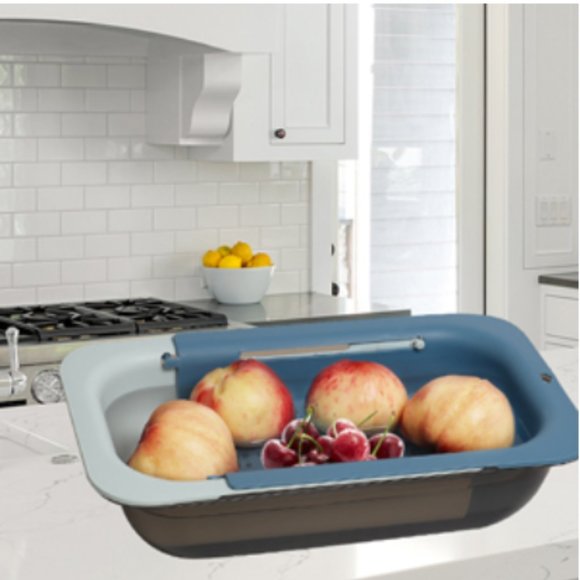 Extendable Over-the-Sink Kitchen Strainer - Colander Basket Set w/ Bowl (Blue) - Picture 9 of 11